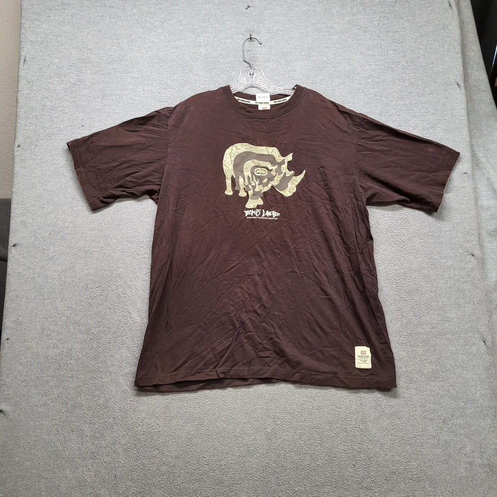Ecko Unltd. Men Shirt XL Brown Y2K Rhino Logo The Classic T-Shirt Short Sleeve